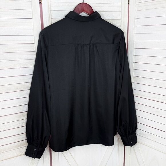 Express Satin Rhinestone Button Up Blouse Shirt Black Large - Picture 9 of 13